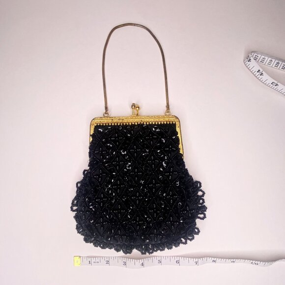 Vintage Styled by Encore Black Beaded and Sequined Kiss Lock Clutch/Evening Bag - Picture 5 of 7